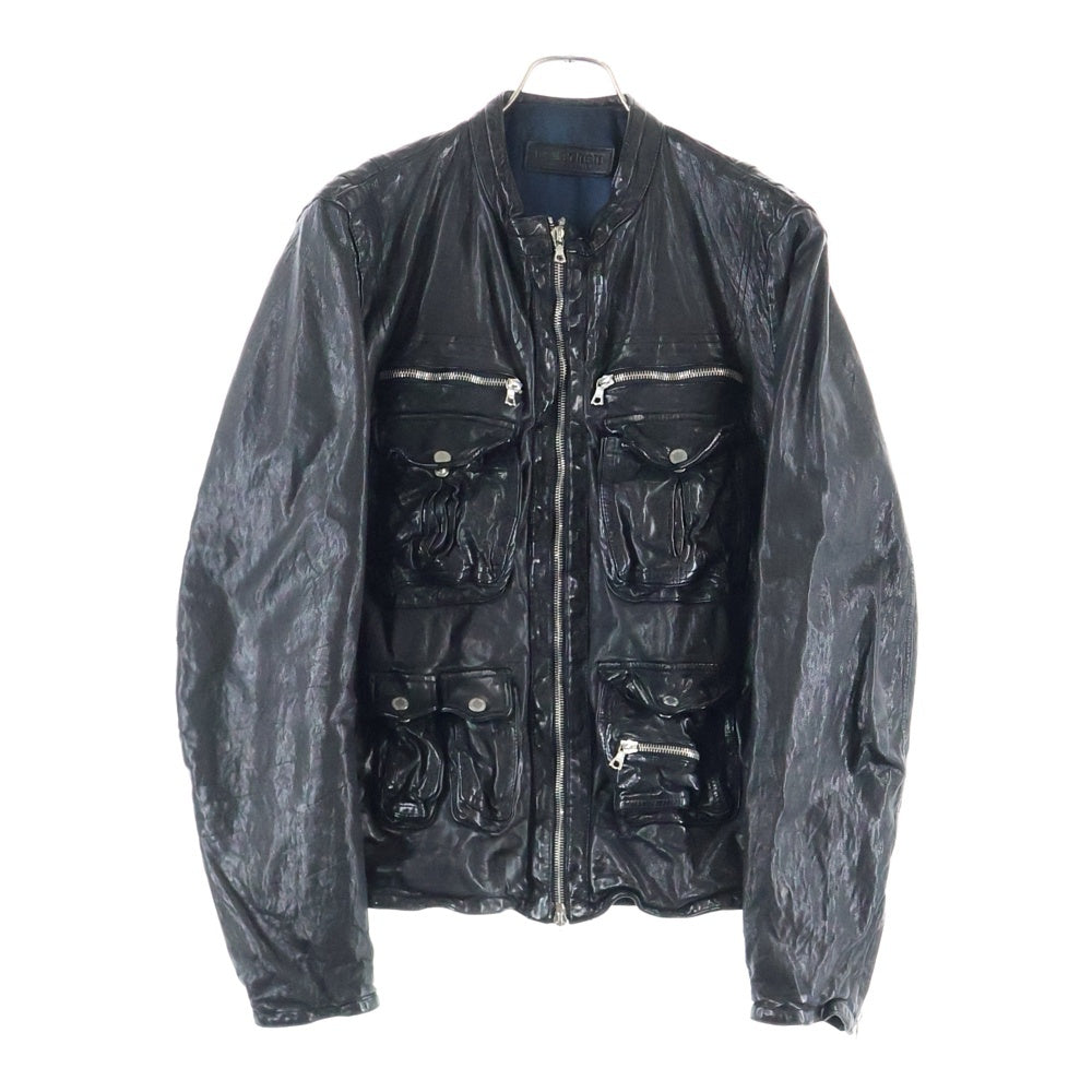 Neil Barrett(ニール バレット) シワ加工 レザージャケット ジップアップジャケット ブラック