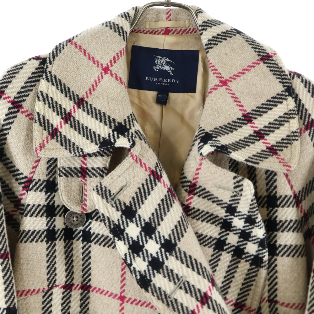 BURBERRY(バーバリー) ノバチェック総柄 ウールツイード ダブルブレスト ラグランスリーブ コート ベージュ