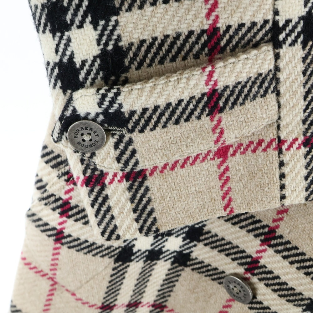 BURBERRY(バーバリー) ノバチェック総柄 ウールツイード ダブルブレスト ラグランスリーブ コート ベージュ