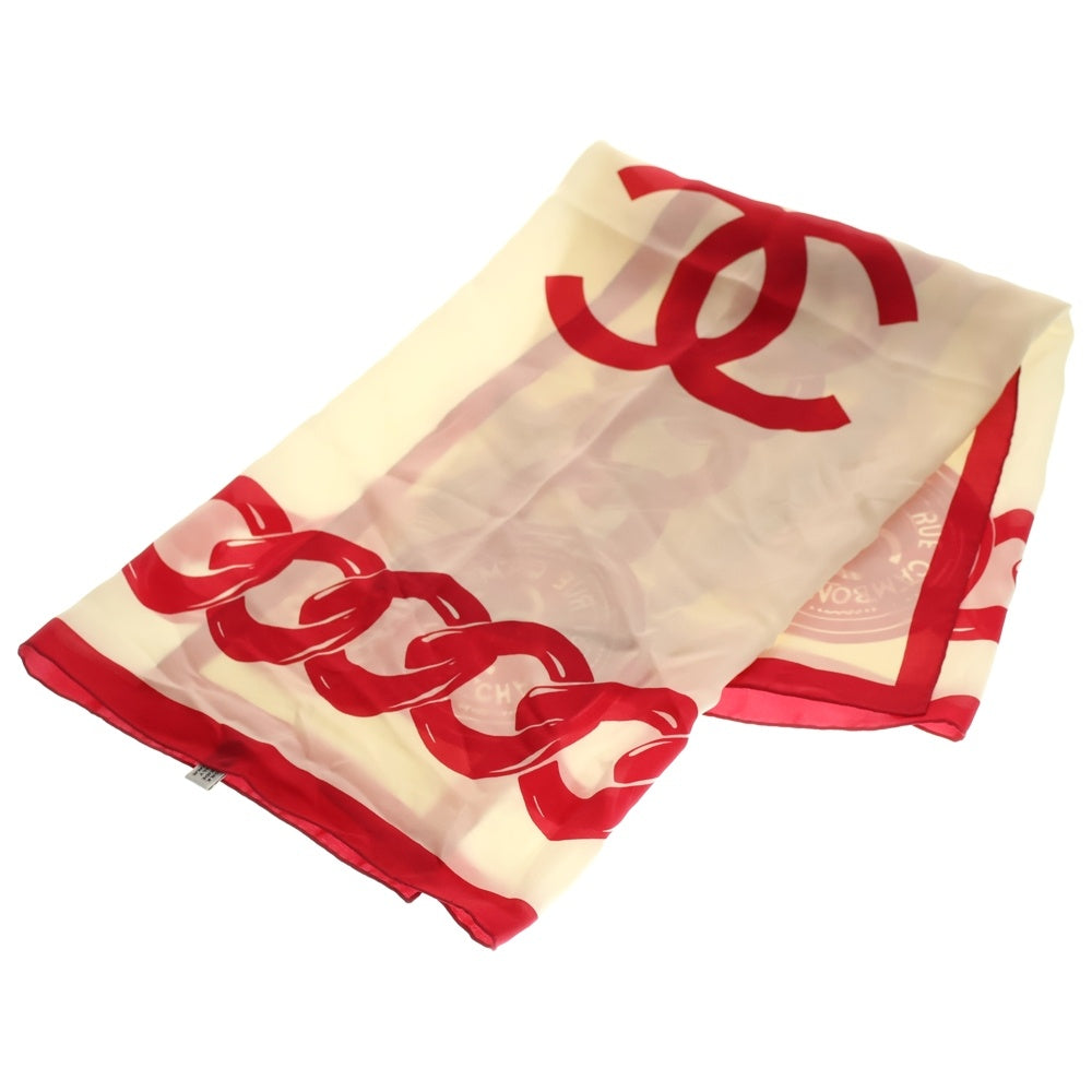 CHANEL(シャネル) ココマーク チェーンモチーフ スカーフ ピンク×アイボリー