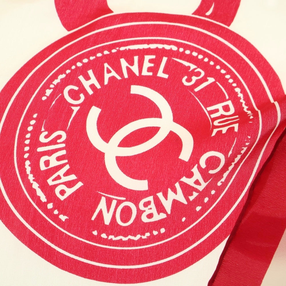 CHANEL(シャネル) ココマーク チェーンモチーフ スカーフ ピンク×アイボリー