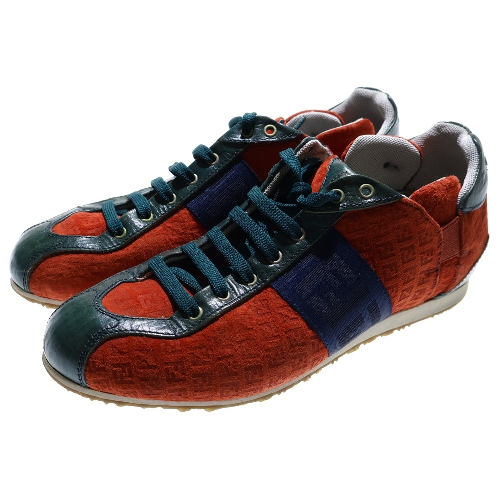 FENDI(フェンディ) ズッカ総柄 スエード コンビレザー レースアップ ローカットシューズ スニーカー レッド/グリーン レディース 8E1273