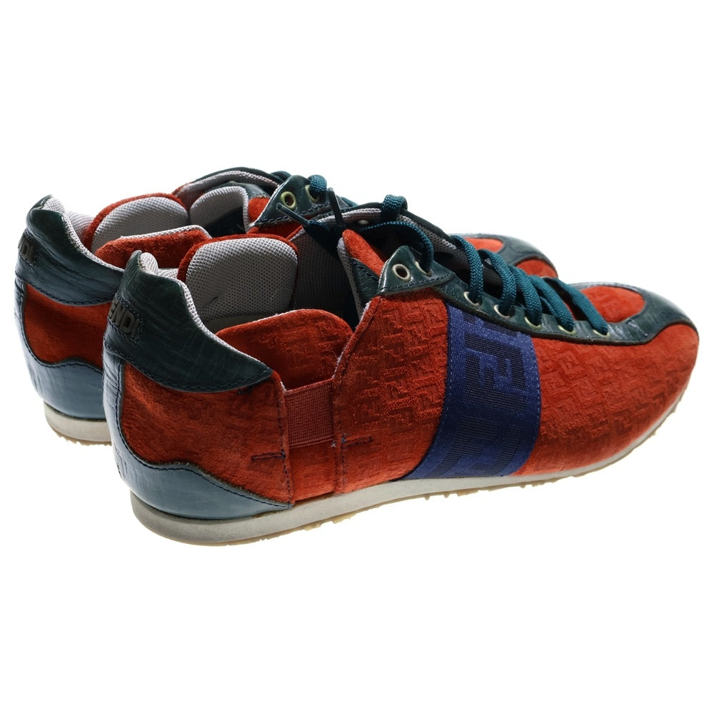 FENDI(フェンディ) ズッカ総柄 スエード コンビレザー レースアップ ローカットシューズ スニーカー レッド/グリーン レディース 8E1273