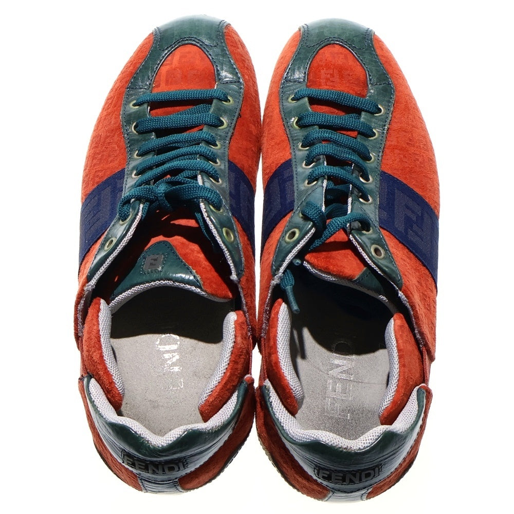 FENDI(フェンディ) ズッカ総柄 スエード コンビレザー レースアップ ローカットシューズ スニーカー レッド/グリーン レディース 8E1273