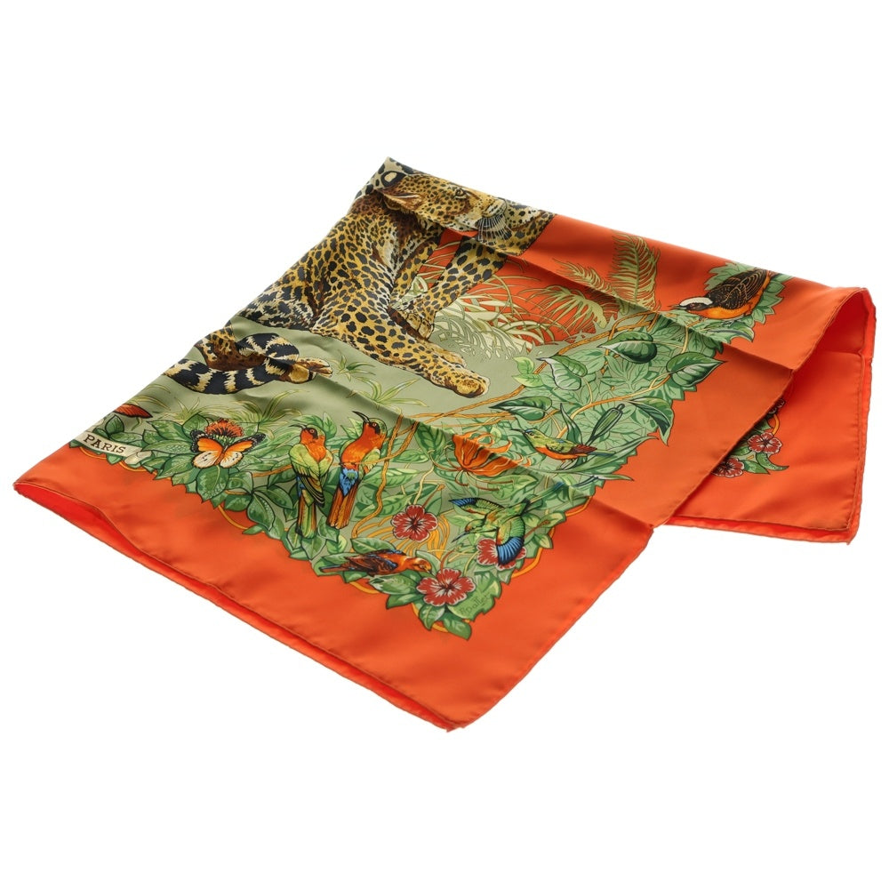 HERMES(エルメス) カレ90 JUNGLE LOVE HERMES ジャングル ラブ スカーフ オレンジ シルク