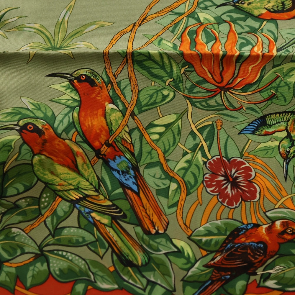 HERMES(エルメス) カレ90 JUNGLE LOVE HERMES ジャングル ラブ スカーフ オレンジ シルク
