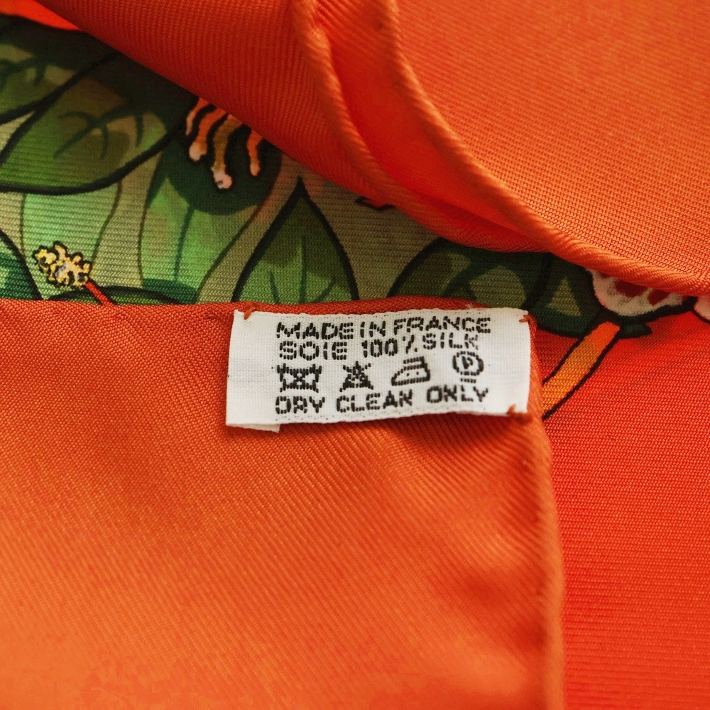 HERMES(エルメス) カレ90 JUNGLE LOVE HERMES ジャングル ラブ スカーフ オレンジ シルク