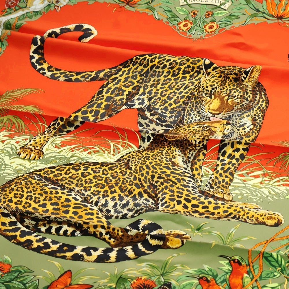 HERMES(エルメス) カレ90 JUNGLE LOVE HERMES ジャングル ラブ スカーフ オレンジ シルク
