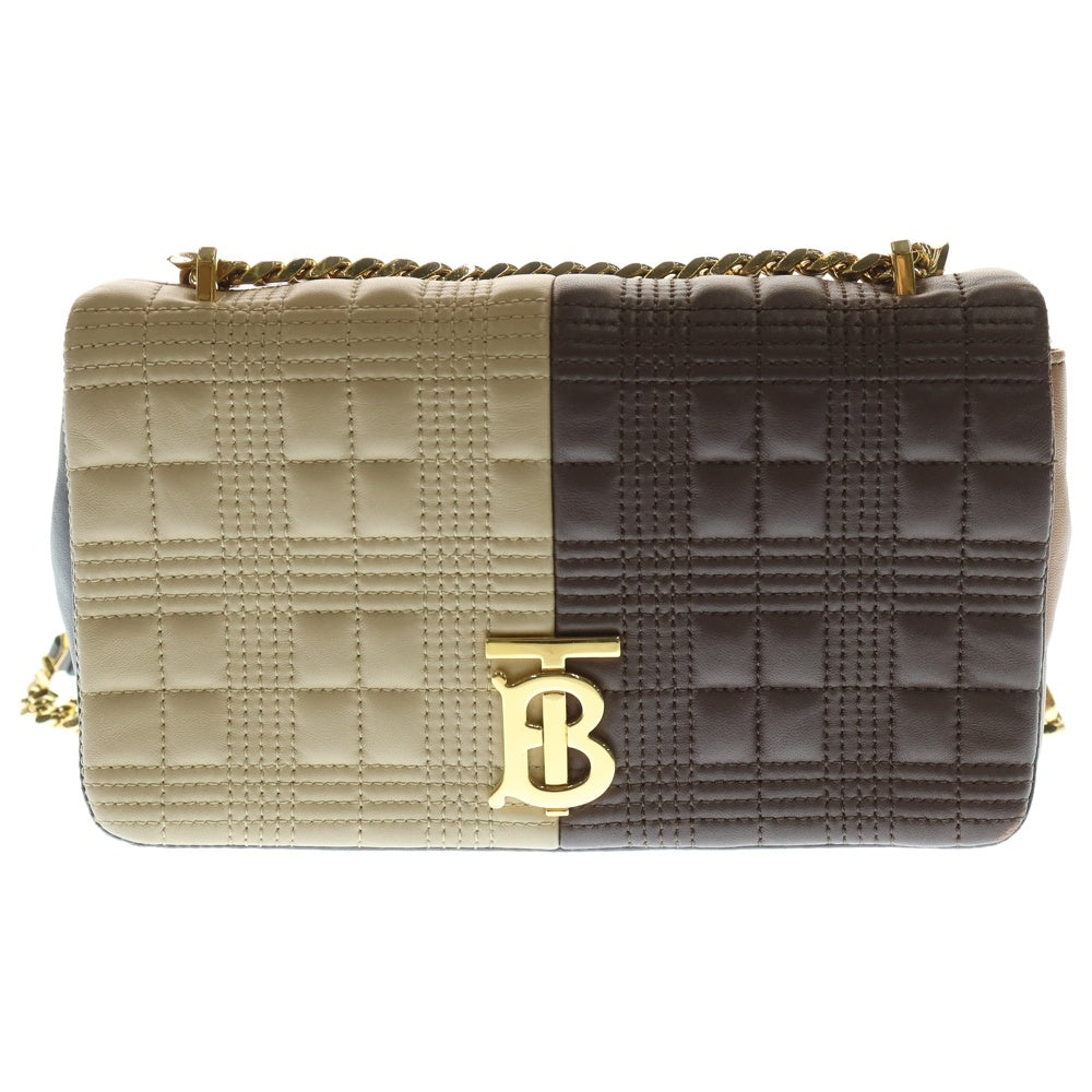 BURBERRY(バーバリー) ローラ TBロゴプレート キルティング レザー チェーン ショルダーバッグ ゴールド金具 ブラウン
