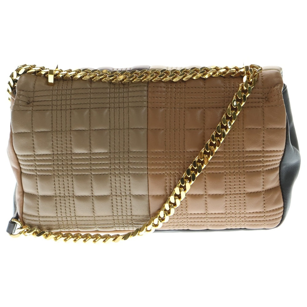 BURBERRY(バーバリー) ローラ TBロゴプレート キルティング レザー チェーン ショルダーバッグ ゴールド金具 ブラウン