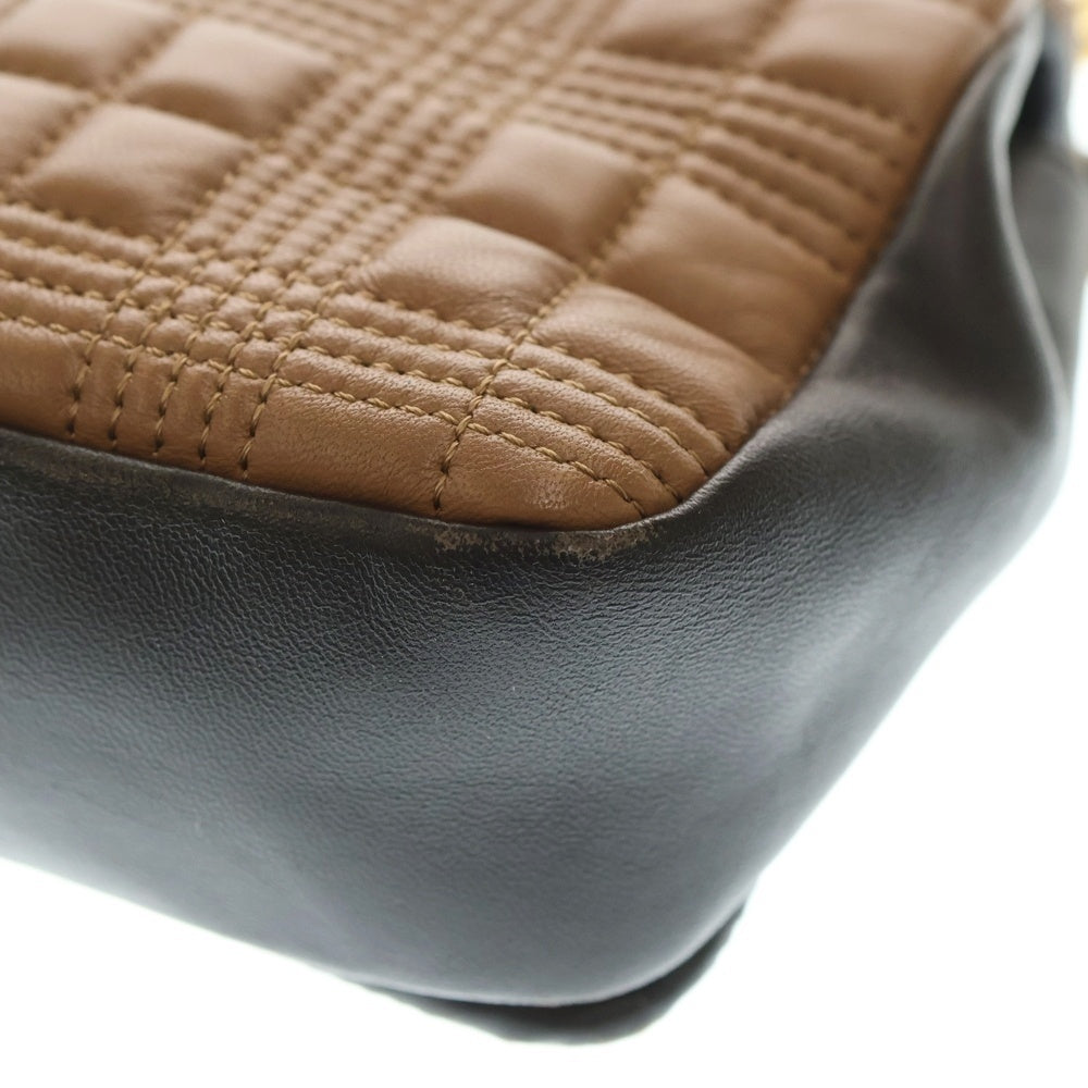 BURBERRY(バーバリー) ローラ TBロゴプレート キルティング レザー チェーン ショルダーバッグ ゴールド金具 ブラウン