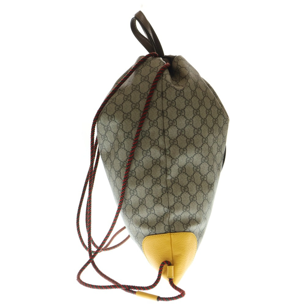 GUCCI(グッチ) GGスプリーム レザーロゴパッチ キャットヘッド PVC ドローストリング ナップザック リュックサック バックパック ベージュ/ブラウン 473872