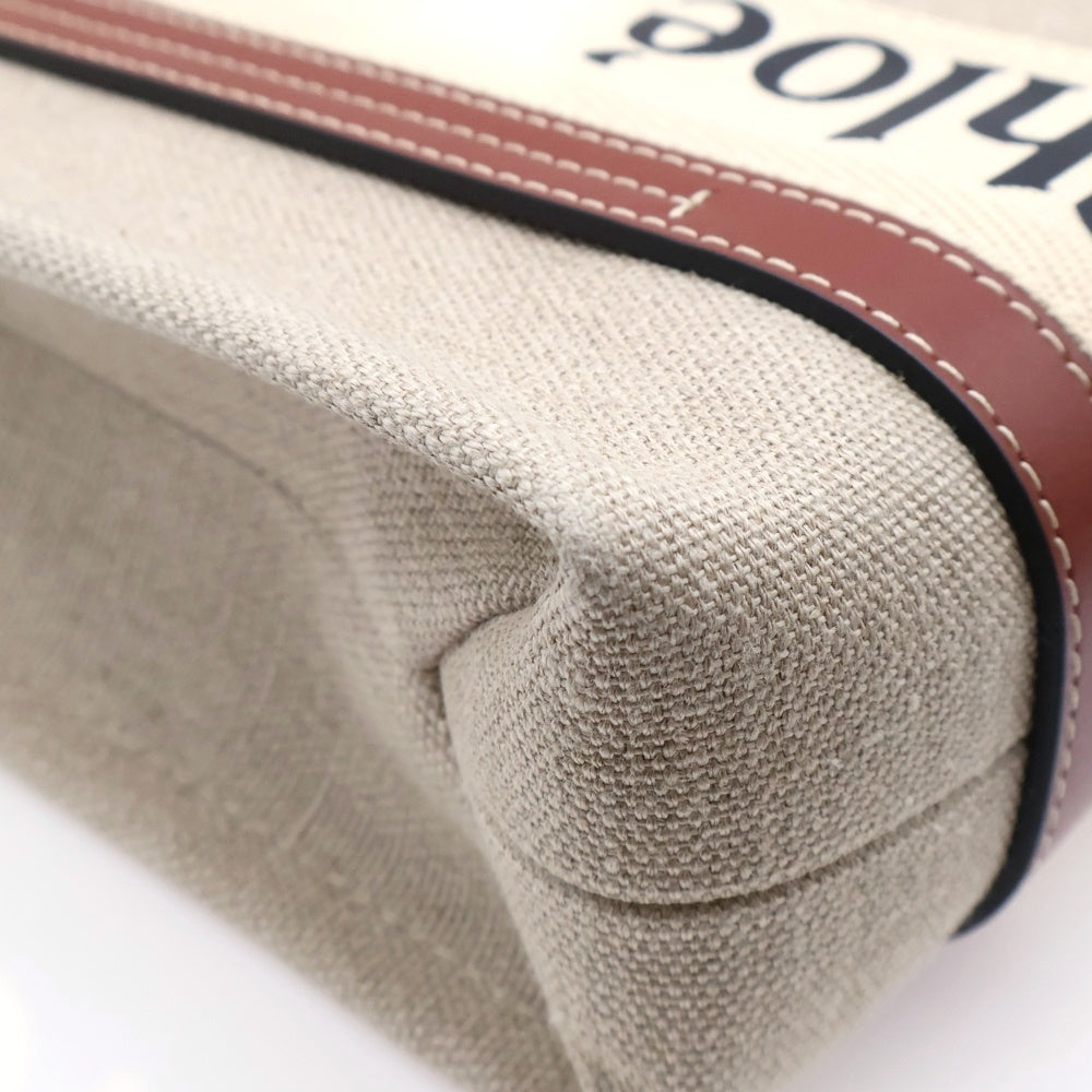 Chloe(クロエ) WOODY ウッディー 2WAY スモールトートバッグ レザー切替キャンバスハンドバッグ ショルダーバッグ ベージュ