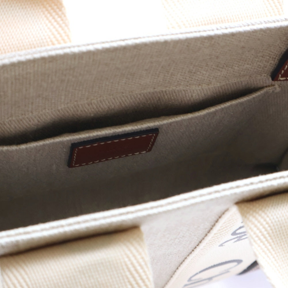 Chloe(クロエ) WOODY ウッディー 2WAY スモールトートバッグ レザー切替キャンバスハンドバッグ ショルダーバッグ ベージュ
