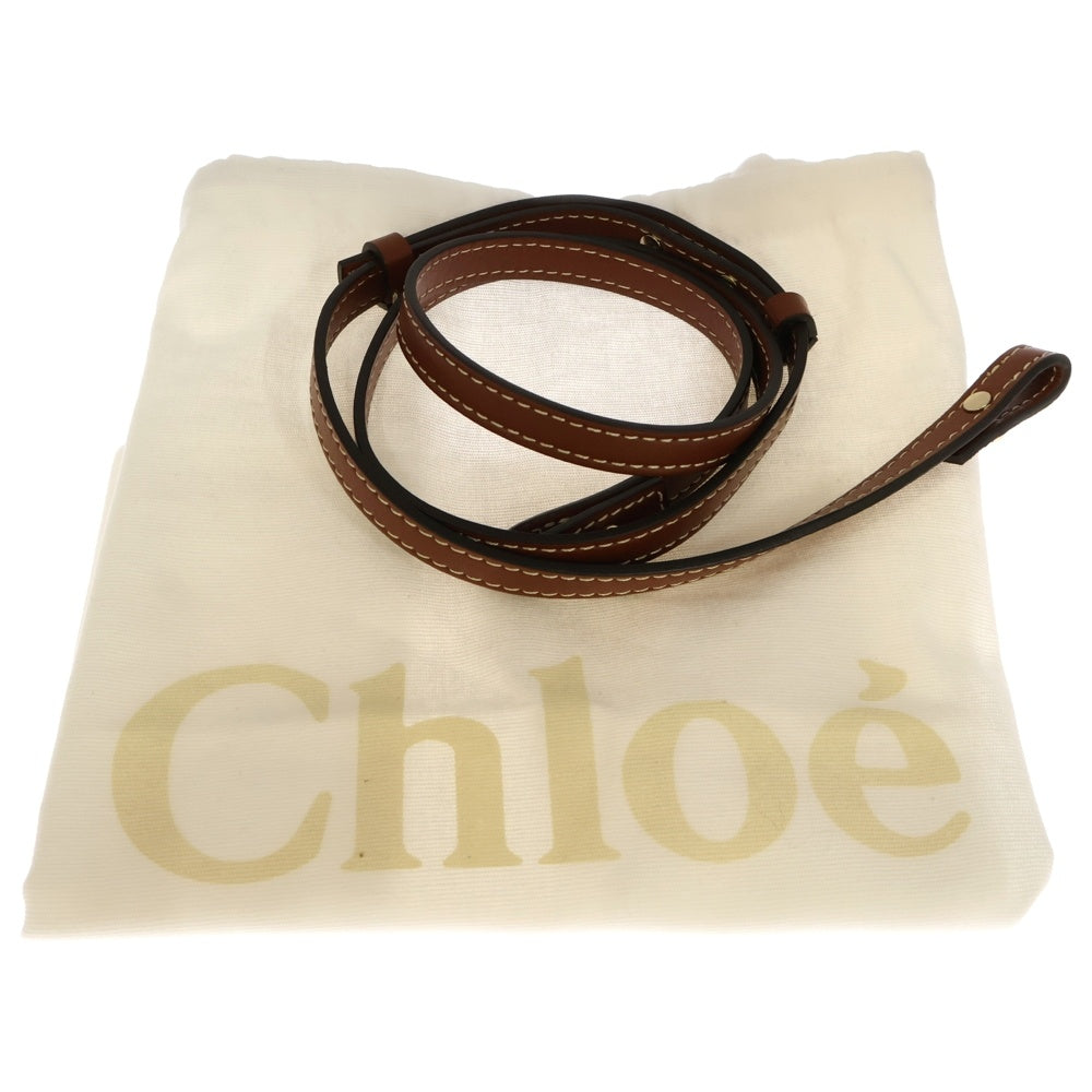 Chloe(クロエ) WOODY ウッディー 2WAY スモールトートバッグ レザー切替キャンバスハンドバッグ ショルダーバッグ ベージュ