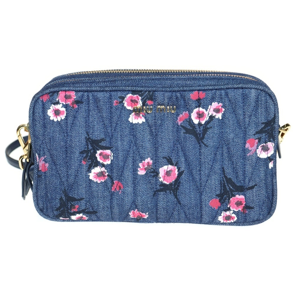 miumiu(ミュウミュウ) マテラッセ 花柄プリント ショルダーバッグ ミニバッグ インディゴブルー ゴールド金具 デニム 5BH539