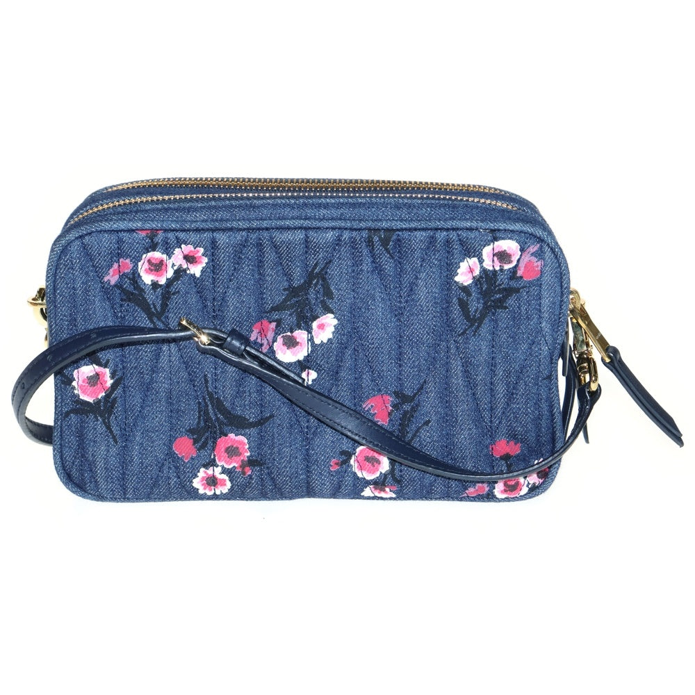 miumiu(ミュウミュウ) マテラッセ 花柄プリント ショルダーバッグ ミニバッグ インディゴブルー ゴールド金具 デニム 5BH539