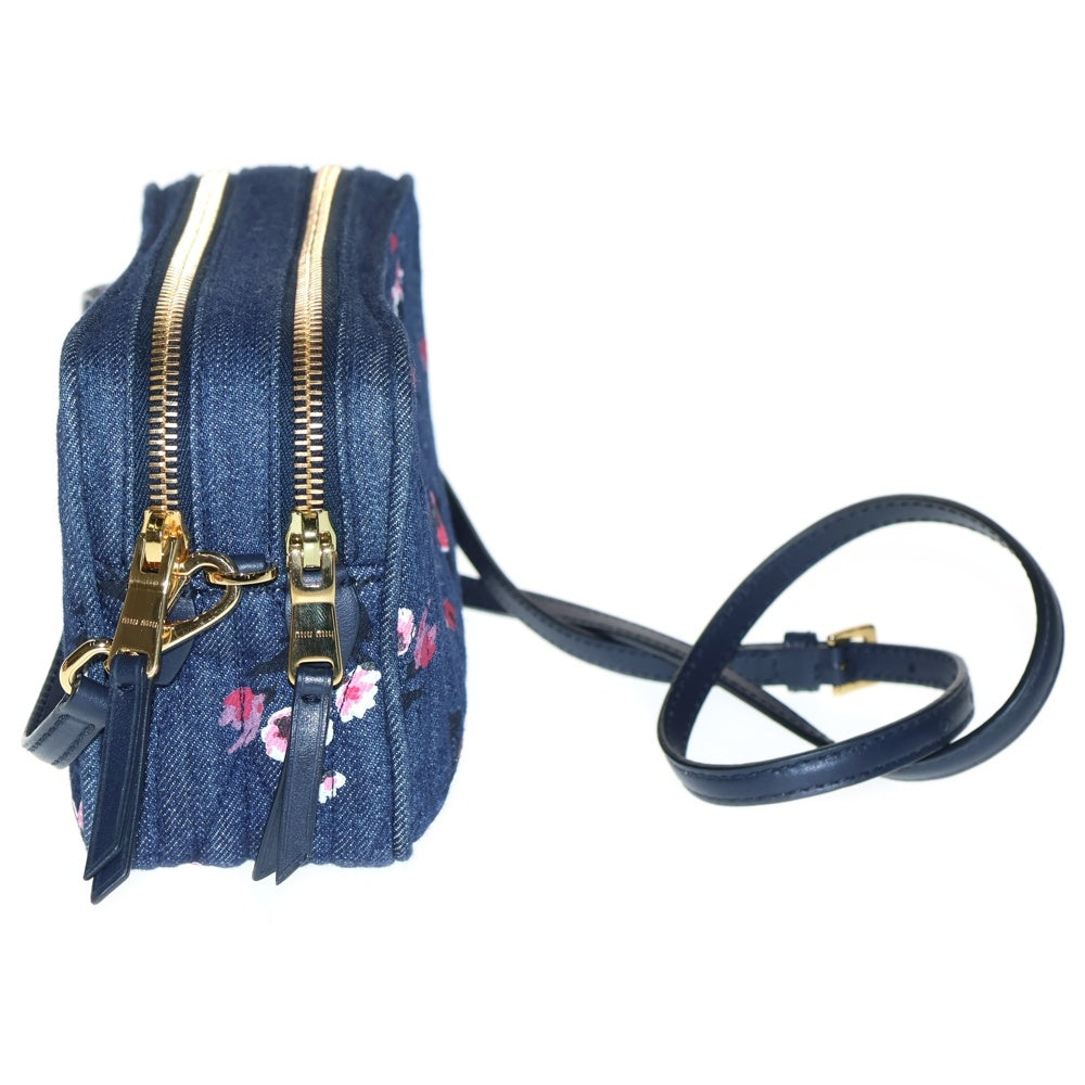 miumiu(ミュウミュウ) マテラッセ 花柄プリント ショルダーバッグ ミニバッグ インディゴブルー ゴールド金具 デニム 5BH539