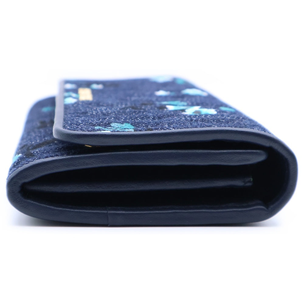 miumiu(ミュウミュウ) 花柄プリント 長財布 ロングウォレット カードケース インディゴブルー デニム ゴールド金具 5MH109