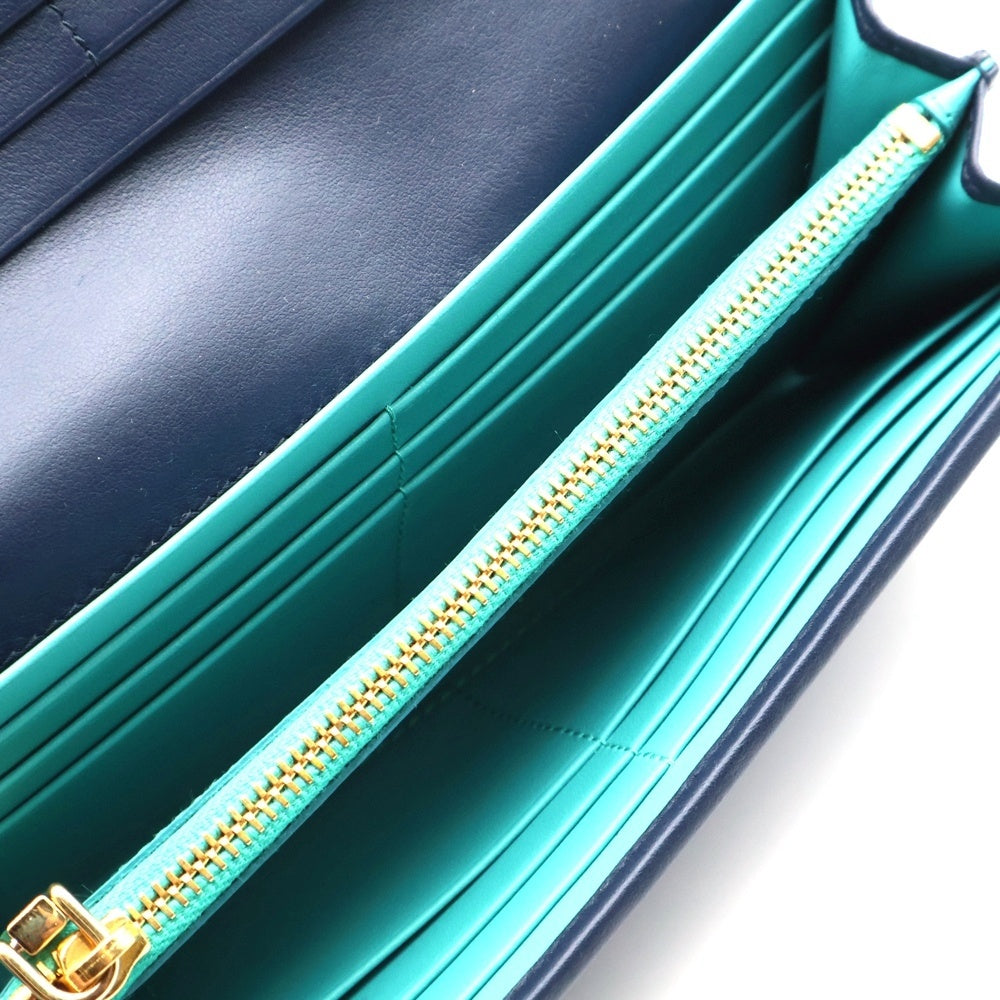 miumiu(ミュウミュウ) 花柄プリント 長財布 ロングウォレット カードケース インディゴブルー デニム ゴールド金具 5MH109