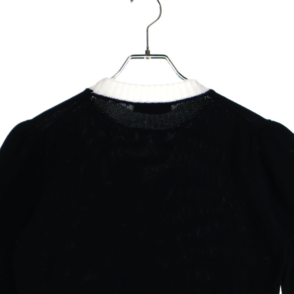 PRADA(プラダ) ロゴ クロップド半袖ニット セーター ブラック×ホワイト コットンレディース P24I1R
