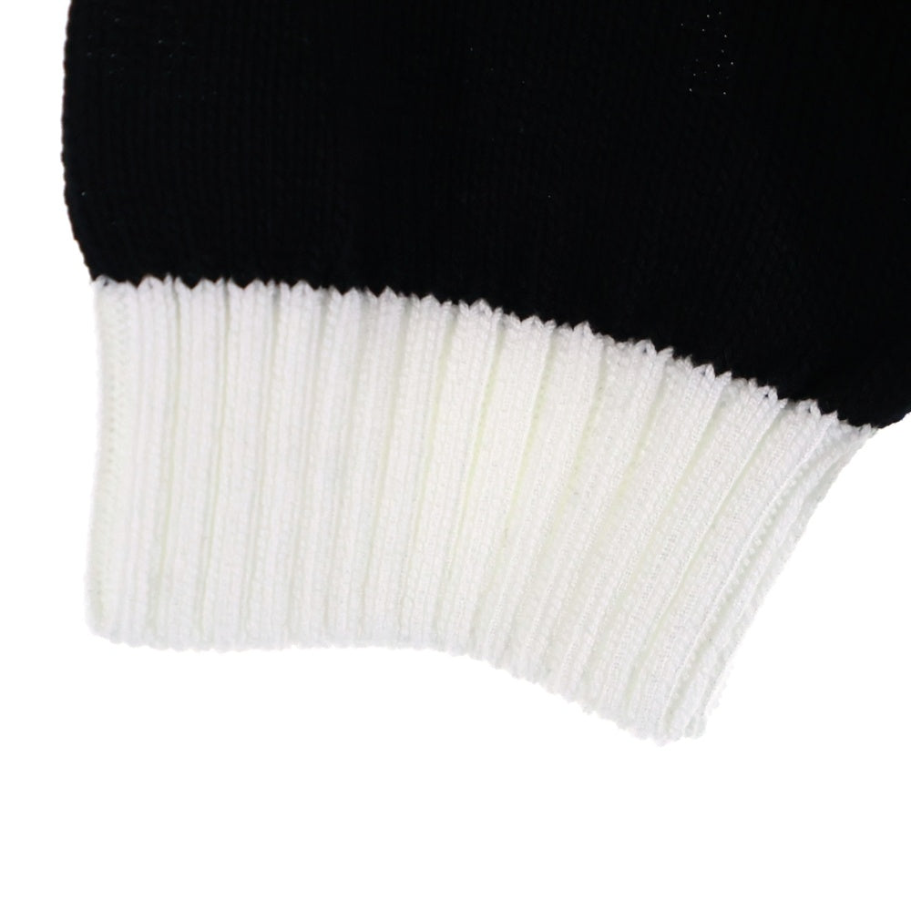 PRADA(プラダ) ロゴ クロップド半袖ニット セーター ブラック×ホワイト コットンレディース P24I1R