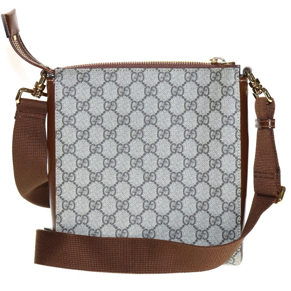 GUCCI(グッチ) GGスプリーム メッセンジャーバッグ ショルダーバッグ ブラウン×ベージュ ゴールド金具 レザー×PVC 681021