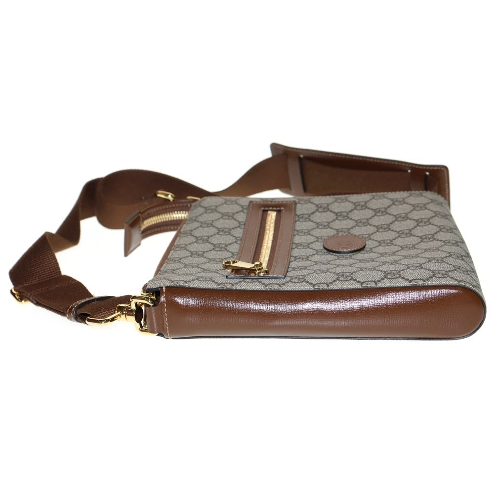 GUCCI(グッチ) GGスプリーム メッセンジャーバッグ ショルダーバッグ ブラウン×ベージュ ゴールド金具 レザー×PVC 681021