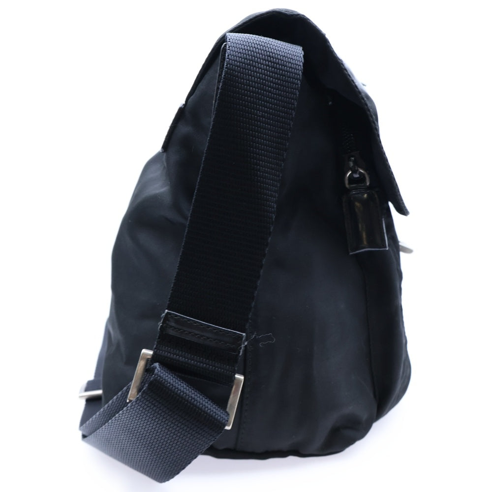 PRADA(プラダ) テスートナイロン レザー トライアングルロゴプレート ショルダーバッグ シルバー金具 ブラック B5469F