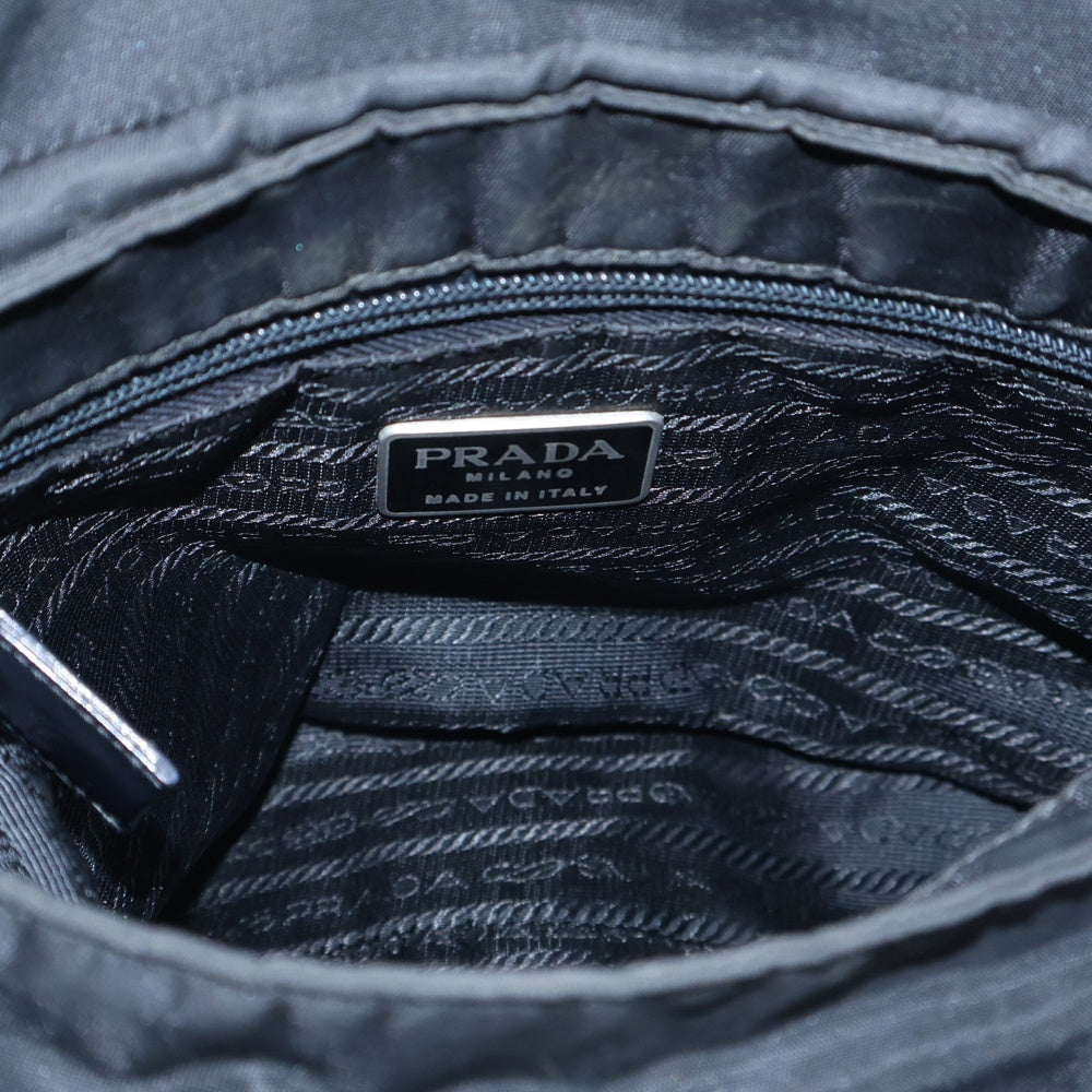 PRADA(プラダ) テスートナイロン レザー トライアングルロゴプレート ショルダーバッグ シルバー金具 ブラック B5469F