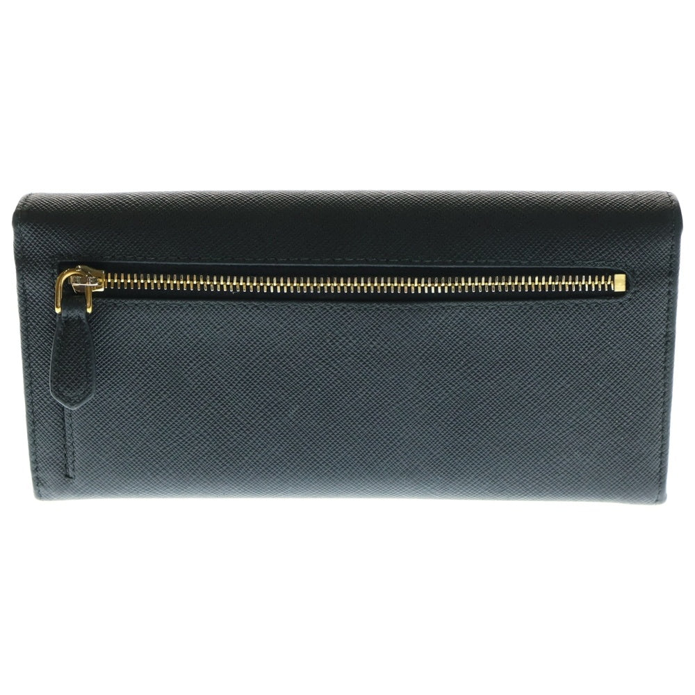 PRADA(プラダ) サフィアーノレザー ロゴプレート ロングウォレット 二つ折り長財布 ゴールド金具 ブラック 1MH132