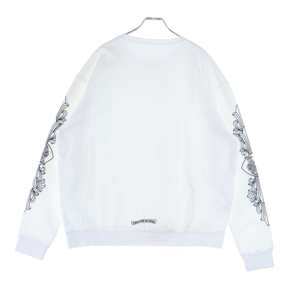 CHROME HEARTS(クロムハーツ) LOVE YOU CREW SWTSHRT 袖フローラルクロスハート ラブユー ネックプリント クルーネック プルオーバースウェットトレーナー ホワイト
