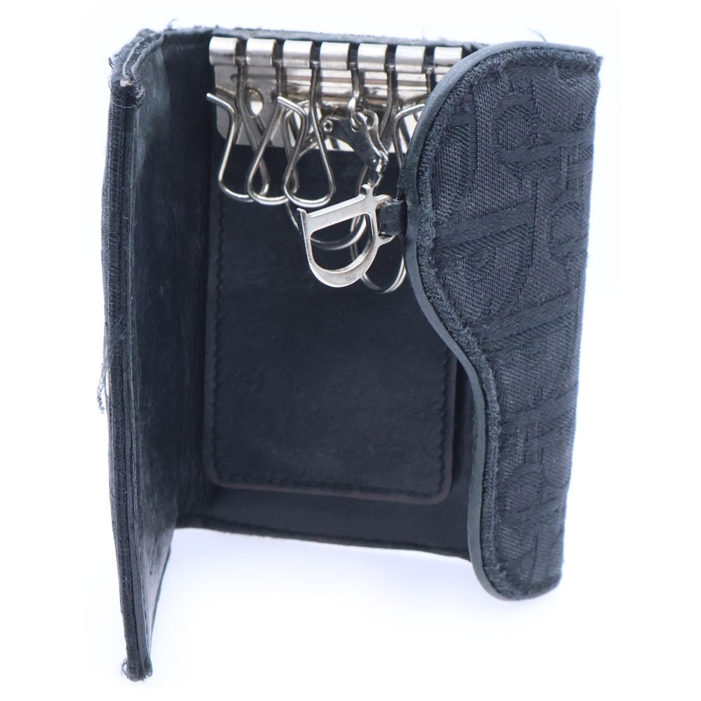 Christian Dior(クリスチャンディオール) サドル トロッター キーケース キーホルダー バッグチャーム ブラック キャンバス シルバー金具