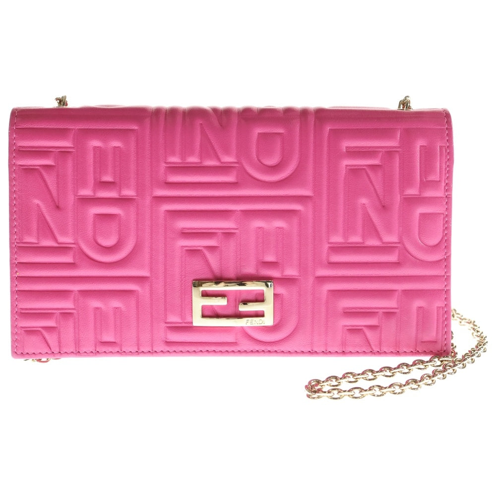 FENDI(フェンディ) ズッカ チェーンウォレット ショルダーバッグ ミニバッグ 財布 ピンク レザー 8M0251 ゴールド金具 レディース