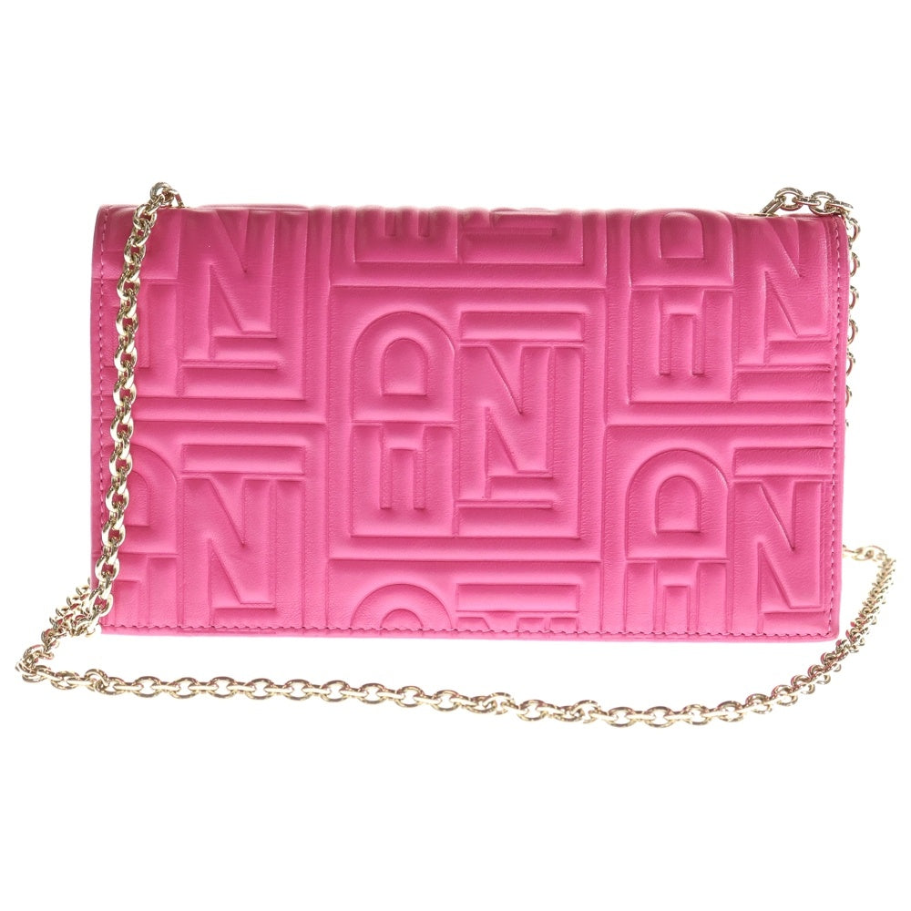 FENDI(フェンディ) ズッカ チェーンウォレット ショルダーバッグ ミニバッグ 財布 ピンク レザー 8M0251 ゴールド金具 レディース