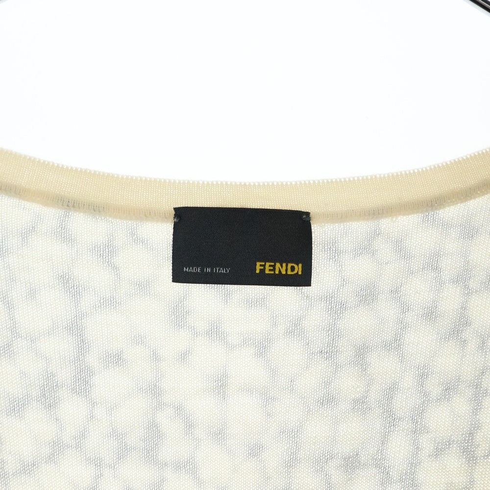 FENDI(フェンディ) 総柄プリント カシミヤ 半袖ニット ワンピース ベージュ レディース