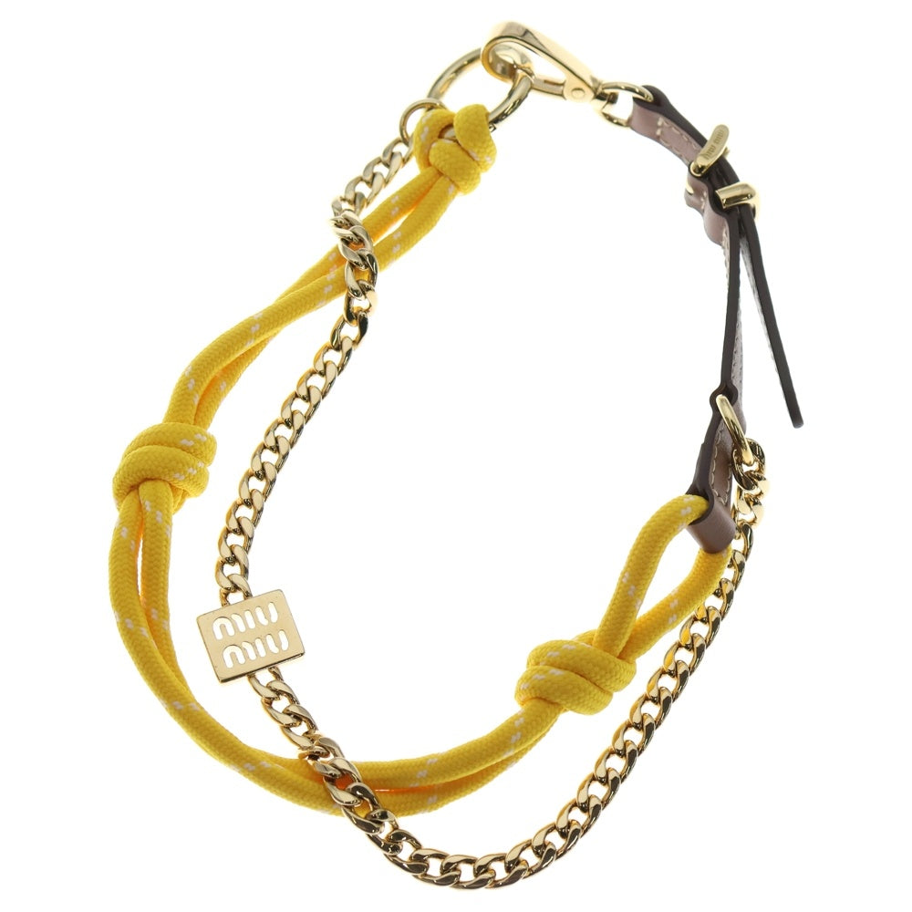 miumiu(ミュウミュウ) チェーンチャーム バッグチャーム メッキ×レザー ブラウン×tイエロー ゴールド金具 レディース