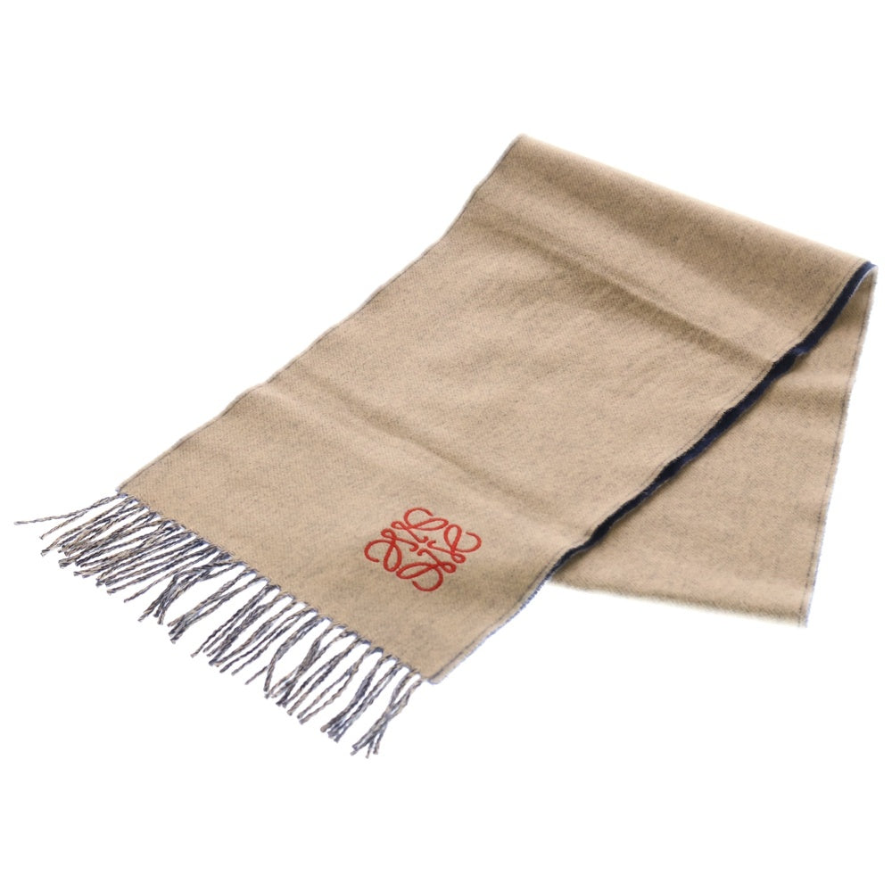 LOEWE(ロエベ) アナグラム ロゴ フリンジ マフラー アイボリー クリーム コットン×カシミヤ レディース