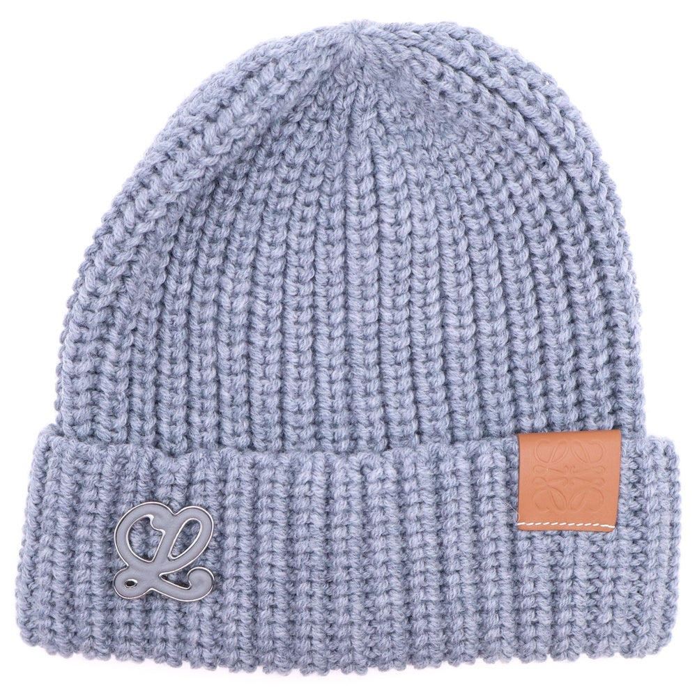 LOEWE(ロエベ) アナグラムロゴ ニット帽 帽子 グレー×ブラウン コットン