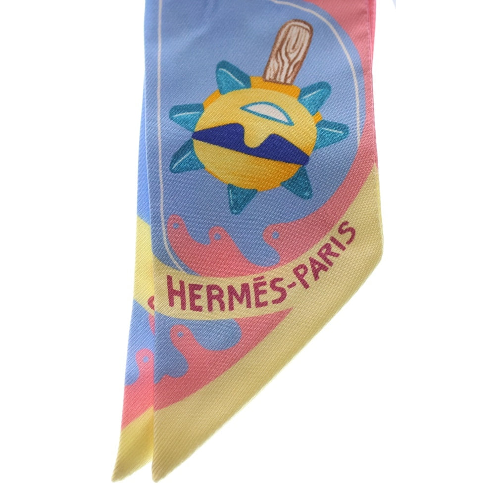 HERMES(エルメス) ツイリー ファニー・アイスクリーム シルクスカーフ ライトブルー×ピンク マルチカラー
