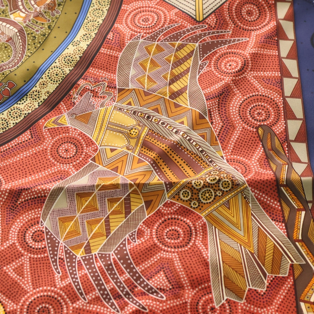 HERMES(エルメス) カレ90 REVE D'AUSTRALiE シルクスカーフ レッド×ネイビー レディース