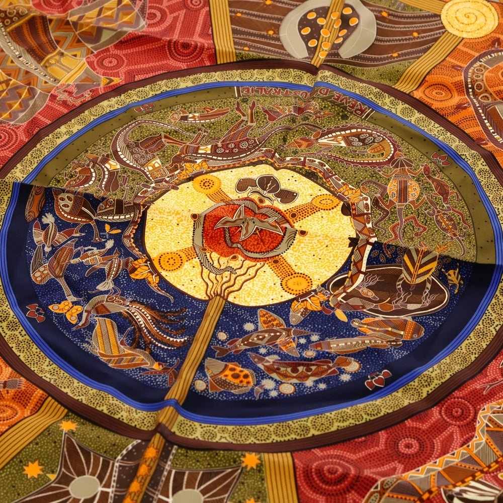 HERMES(エルメス) カレ90 REVE D'AUSTRALiE シルクスカーフ レッド×ネイビー レディース