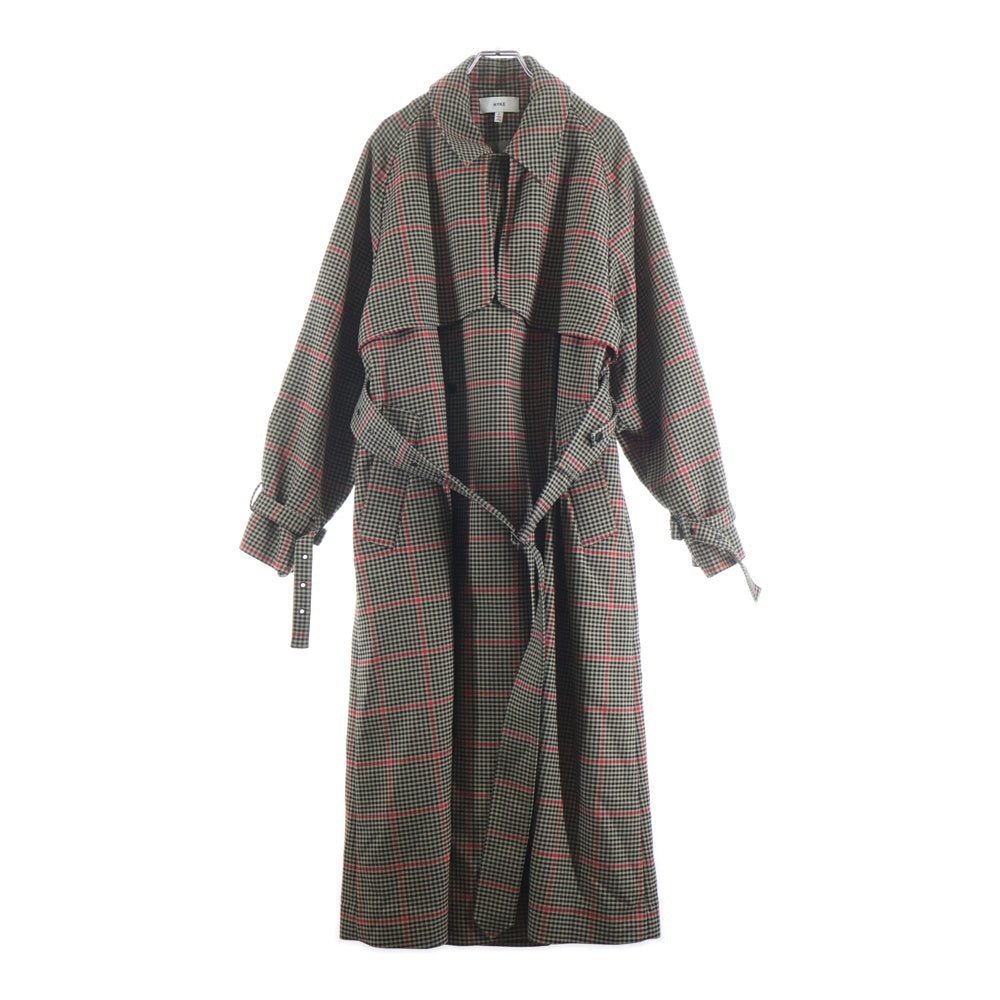 HYKE(ハイク) 21AW PLAID DOUBLE FACE TRENCH COAT ガンクラブチェックベルト付トレンチコート ブラウン 212-17304 022 レディース