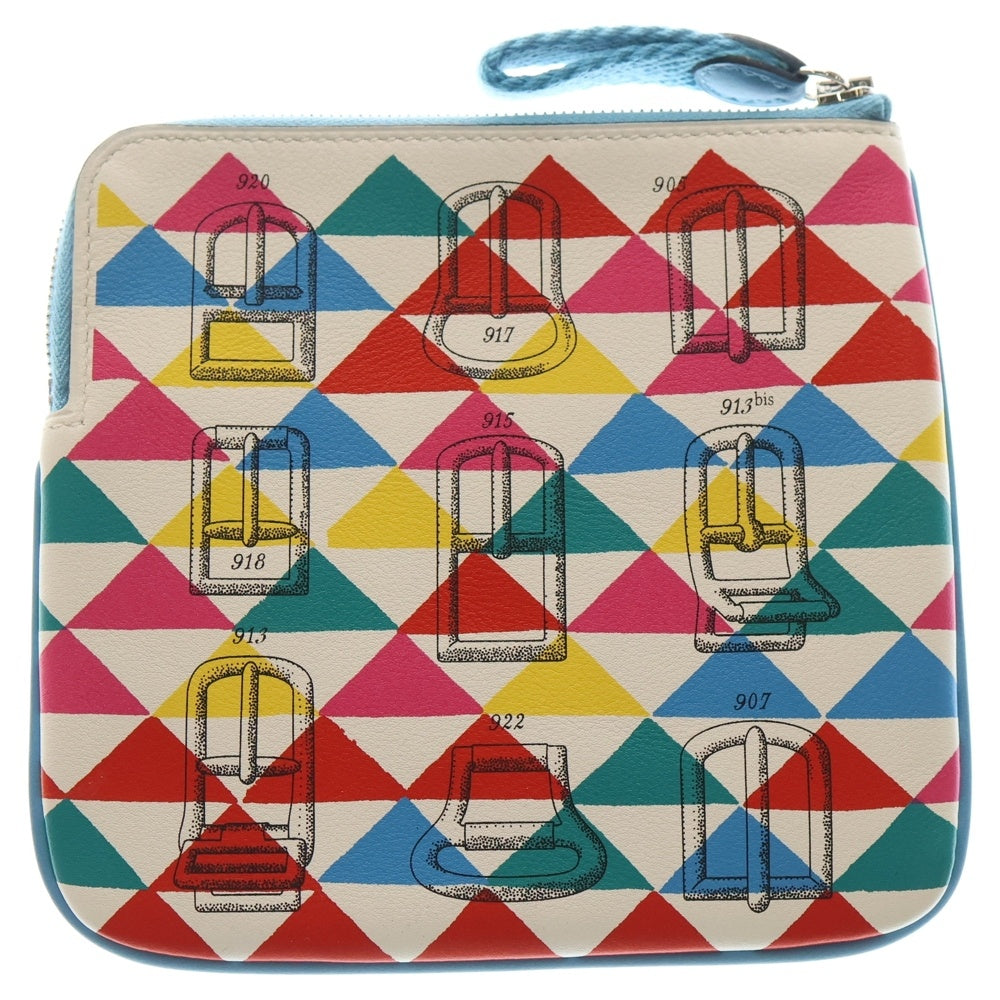 HERMES(エルメス) カレ ポケットポーチ 小物入れ レザー マルチカラー ホワイト×レッド D刻印 シルバー金具 レディース