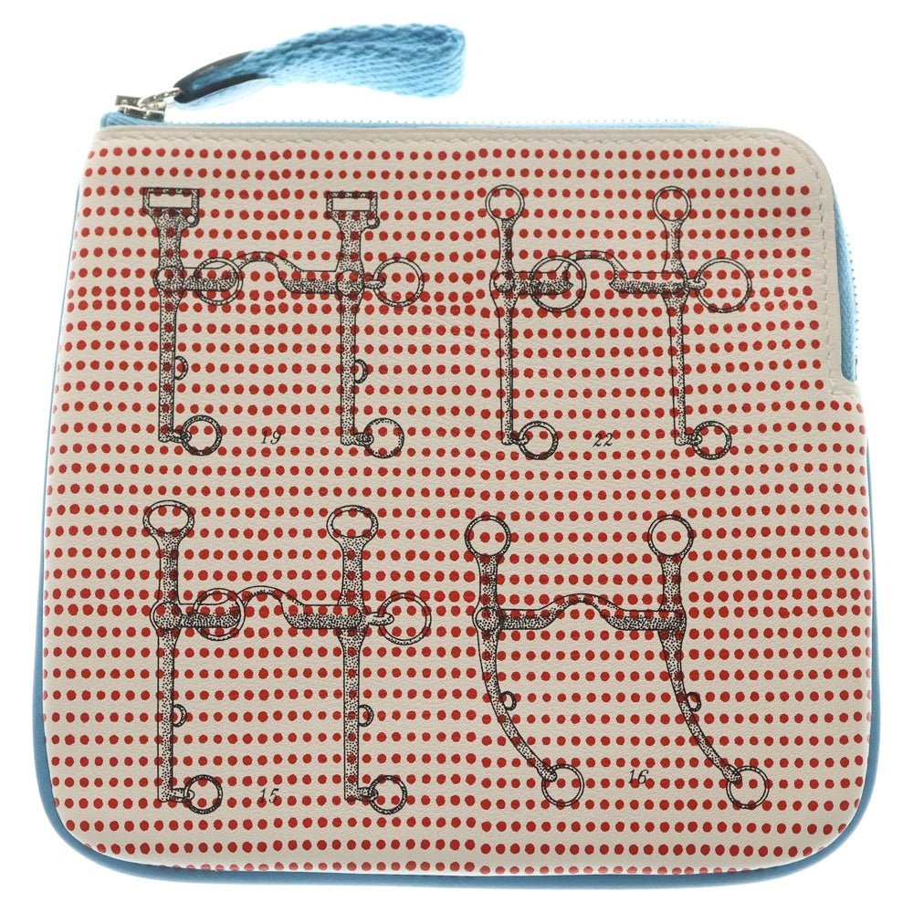 HERMES(エルメス) カレ ポケットポーチ 小物入れ レザー マルチカラー ホワイト×レッド D刻印 シルバー金具 レディース