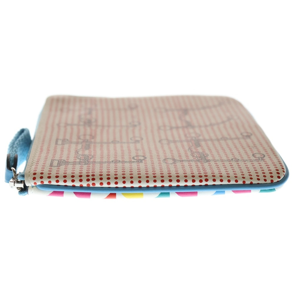 HERMES(エルメス) カレ ポケットポーチ 小物入れ レザー マルチカラー ホワイト×レッド D刻印 シルバー金具 レディース