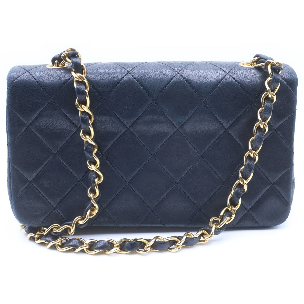 CHANEL(シャネル) ミニマトラッセ フルフラップ チェーンショルダーバッグ ブラック ラムスキン ゴールド金具 レディース