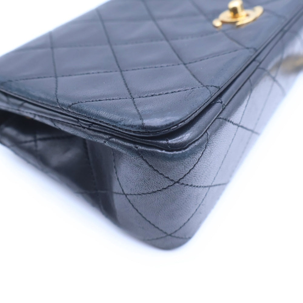 CHANEL(シャネル) ミニマトラッセ フルフラップ チェーンショルダーバッグ ブラック ラムスキン ゴールド金具 レディース