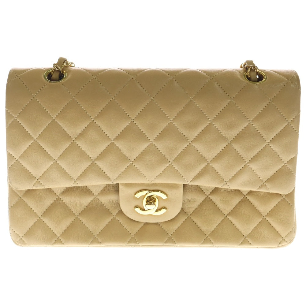 CHANEL(シャネル) マトラッセ 25 ダブルフラップ ベージュ ラムスキン ショルダーバッグ ゴールド金具 レディース