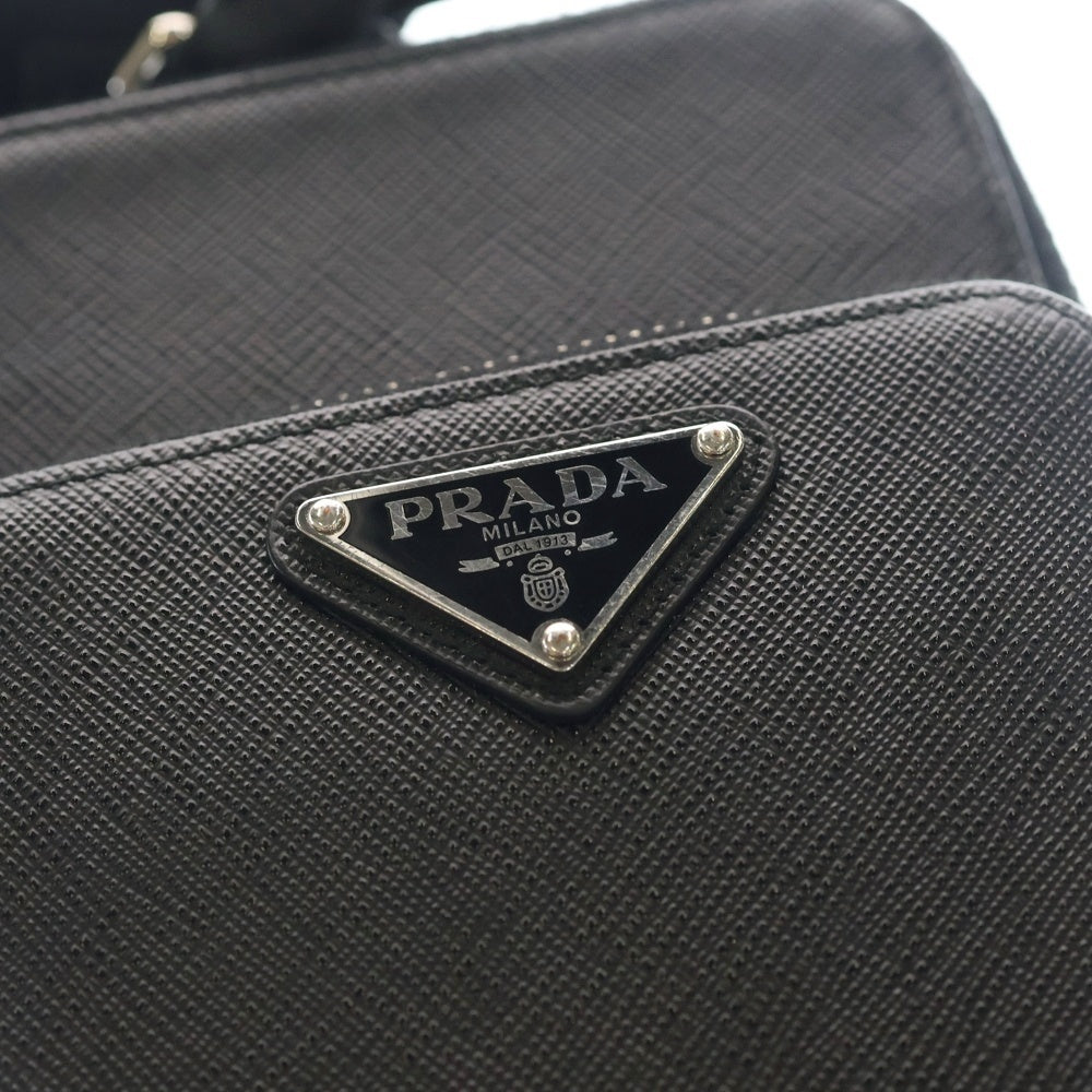 PRADA(プラダ) サフィアーノ トライアングルロゴ ショルダーバッグ フォンケース ミニバッグ ブラック レザー 2ZH126 シルバー金具 レディース